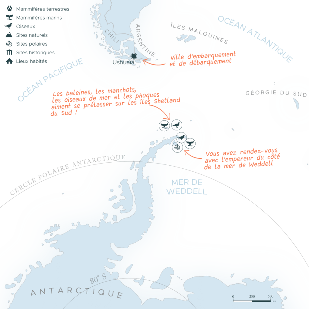 Carte expédition péninsule Antarctique et mer de Weddell | Les Mondes Polaires