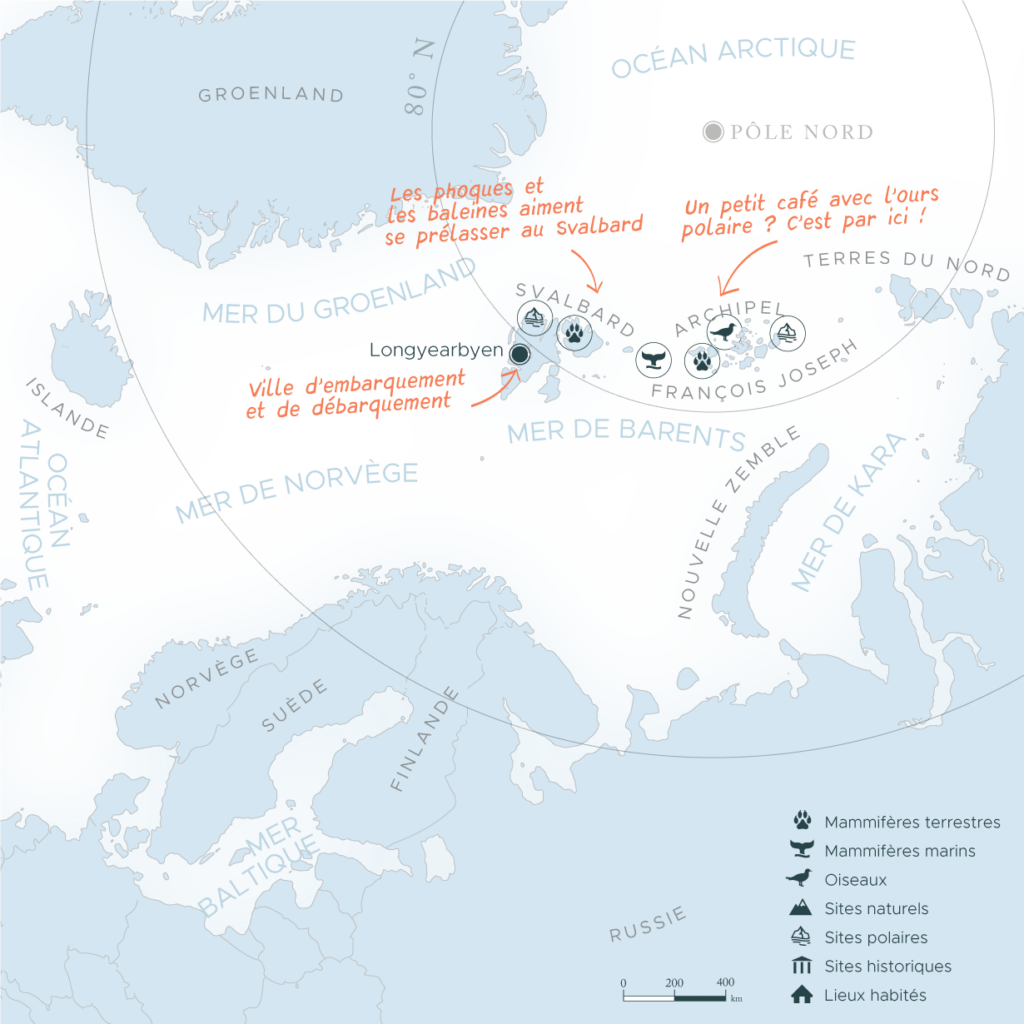 Carte expédition en arctique au Svalbard et terre Francois-Joseph | Les Mondes Polaires