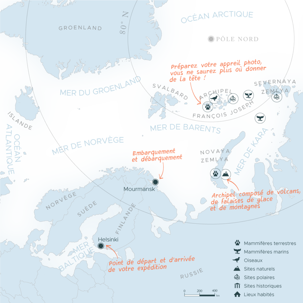 francois-joseph-murmansk Carte expédition en arctique Murmansk et terre Francois-Joseph | Les Mondes Polaires