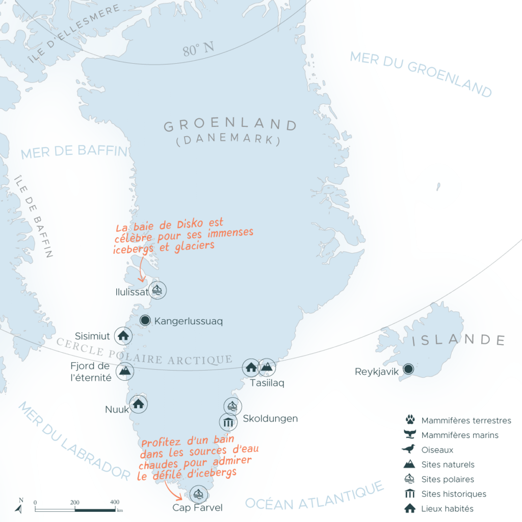 groenland-cote-est-sud-ouest-groenland Carte expédition en arctique côte sud et ouest Groenland | Les Mondes Polaires