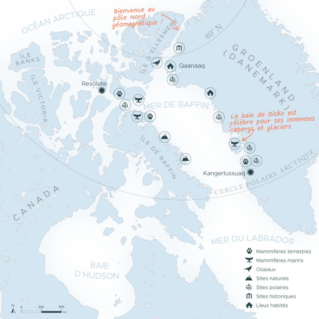 Carte expédition en arctique Canada mer de Baffin et Groenland | Les Mondes Polaires