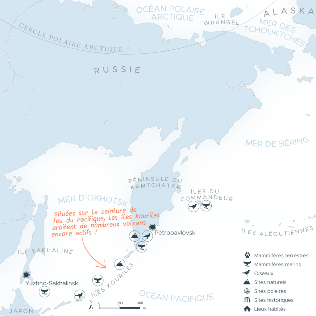 Carte d'une expédition au Kamtchatka et dans les îles Kouriles en Russie | Les Mondes Polaires