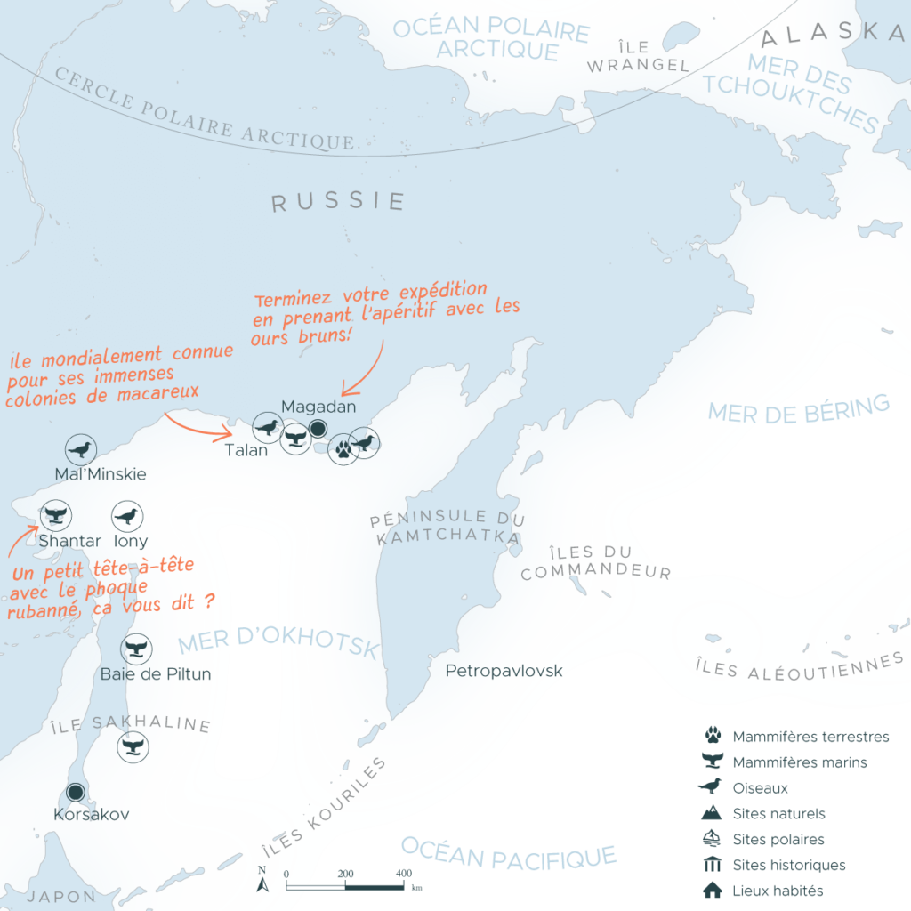 Carte d'une expédition au Kamtchatka et dans la mer d'Okhotsk en Russie | Les Mondes Polaires