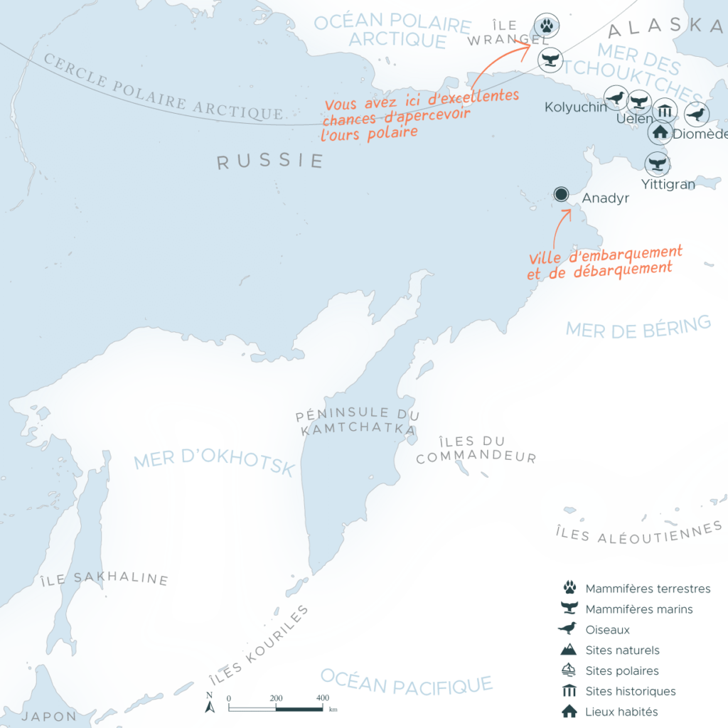 Carte d'une expédition en Tchukokta et île Wrangel en Russie | Les Mondes Polaires
