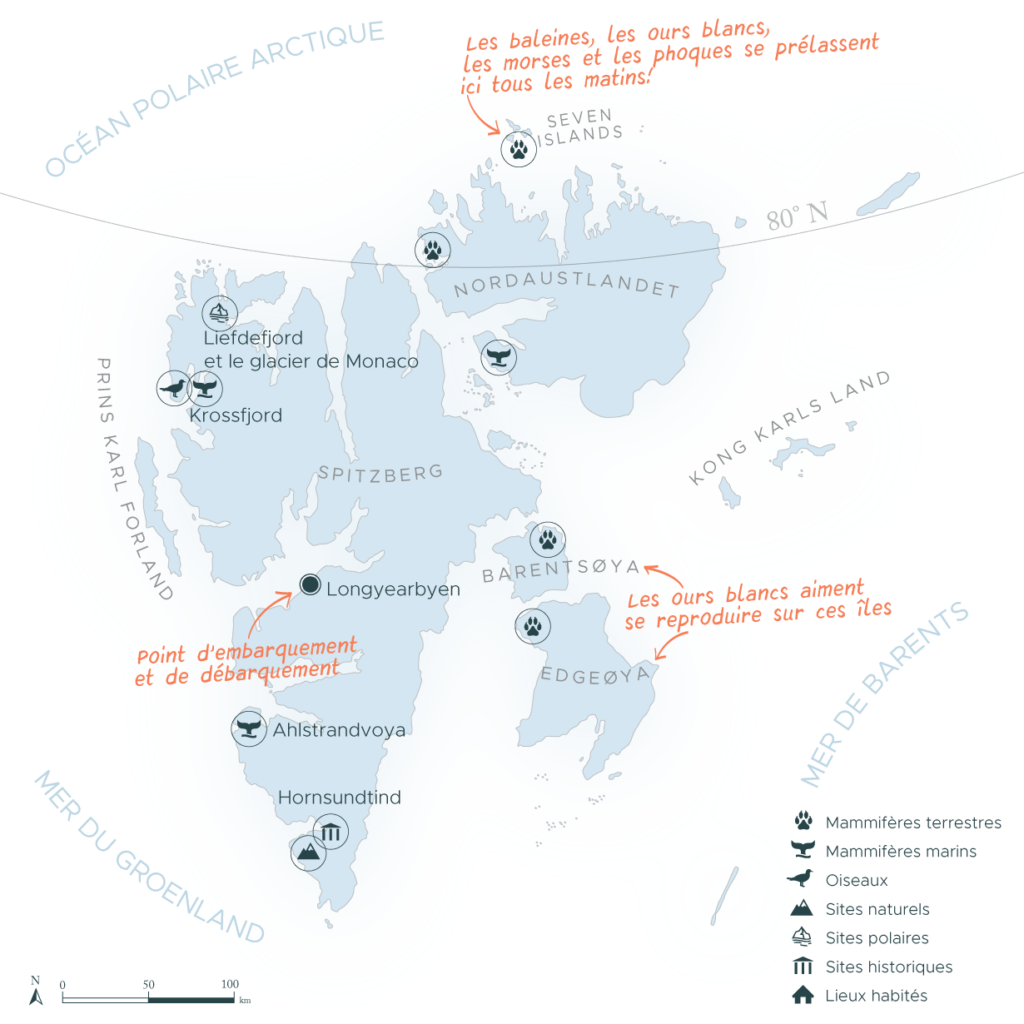 Carte expédition en arctique tour complet du Spitzberg | Les Mondes Polaires